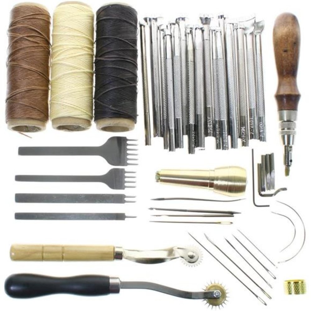 Leather Working Tools & Supplies with Leather Tool Box Prong Punch Edge Beveler